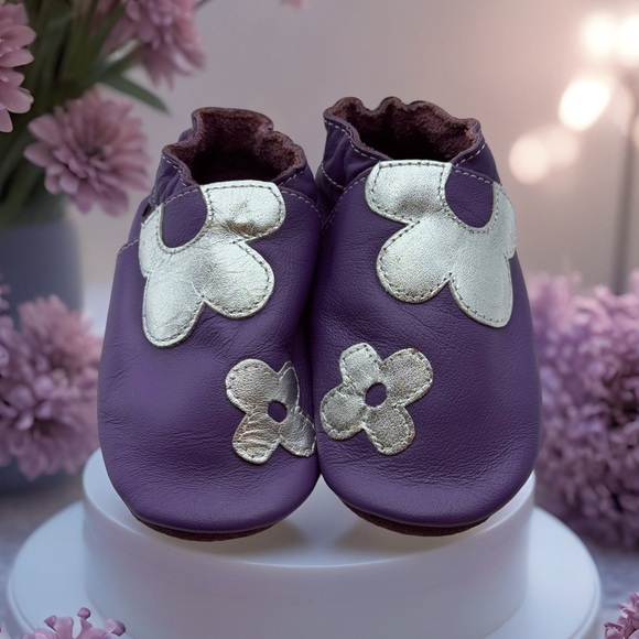 Boumy Flower Power Shoes with soft sole for Babys Infant Purple Leather size L - Picture 11 of 17